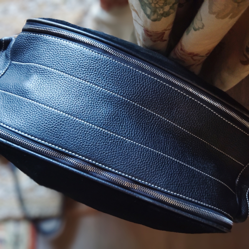 HUGE Lambertson Truex Black Suede Leather Bag Tote Overnight Laptop EXCELLENT - Picture 3 of 9